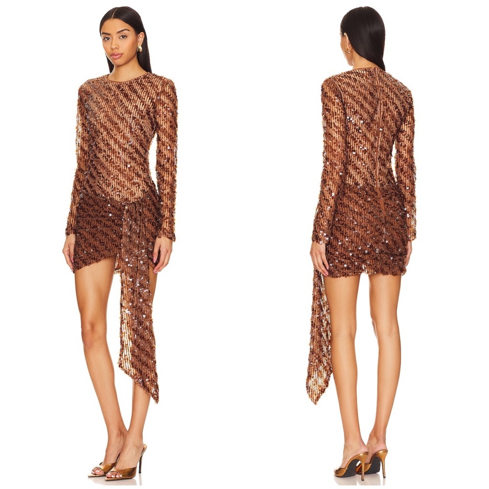 Camila Coelho Bronze Sequin Long Sleeve Mini Dress